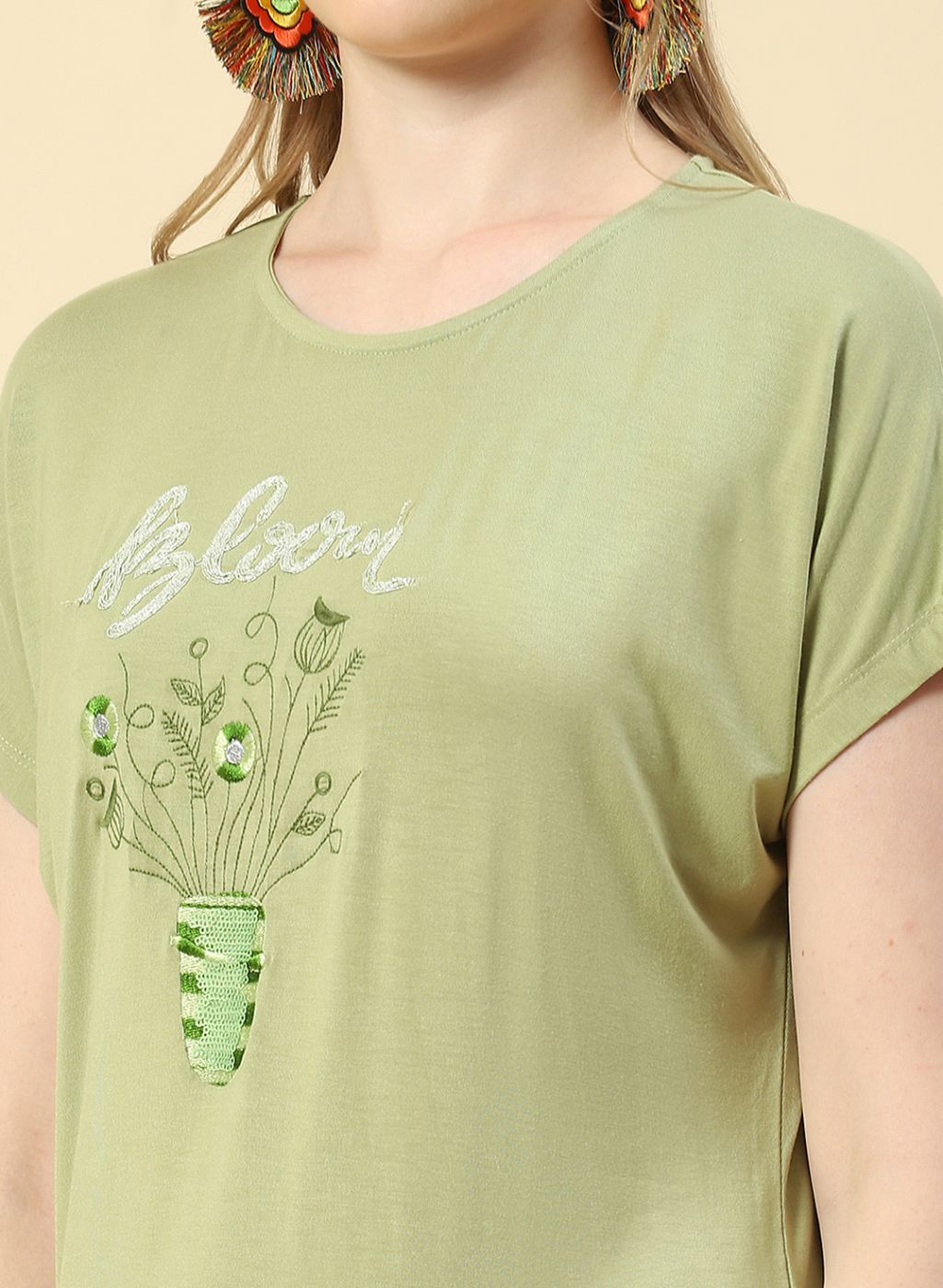 Women Green Embroidered Top