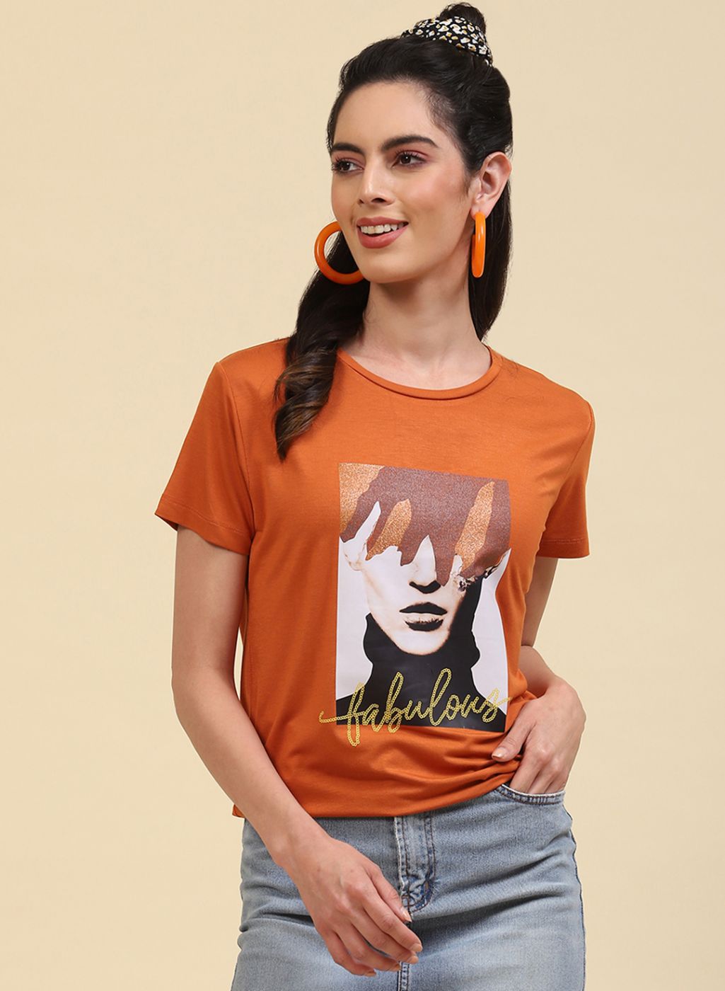 Women Orange Printed Top