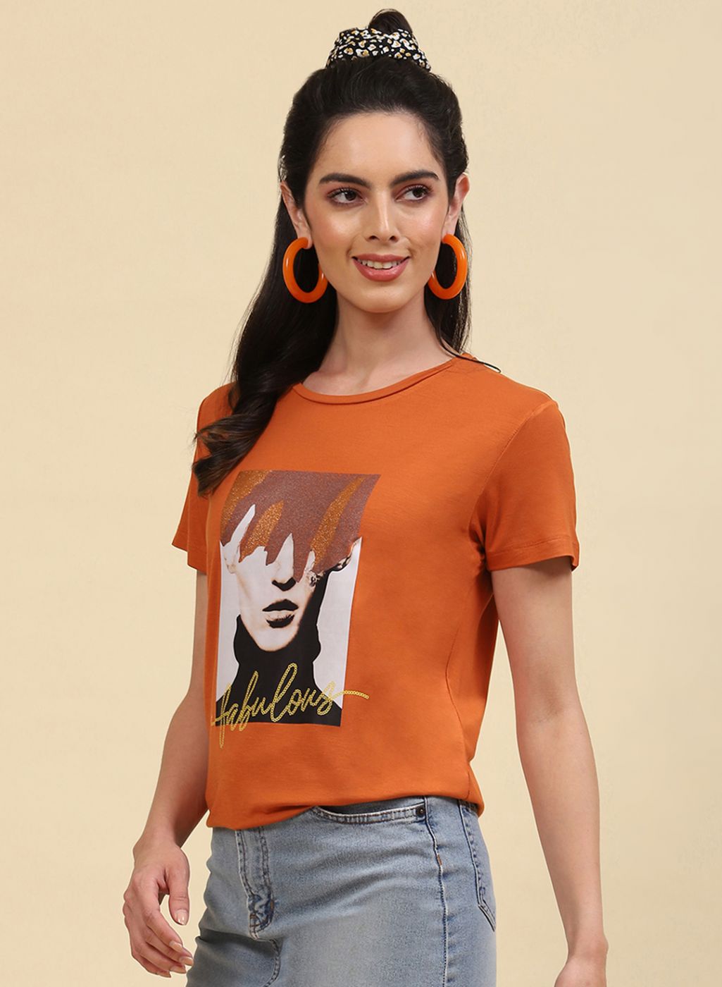 Women Orange Printed Top