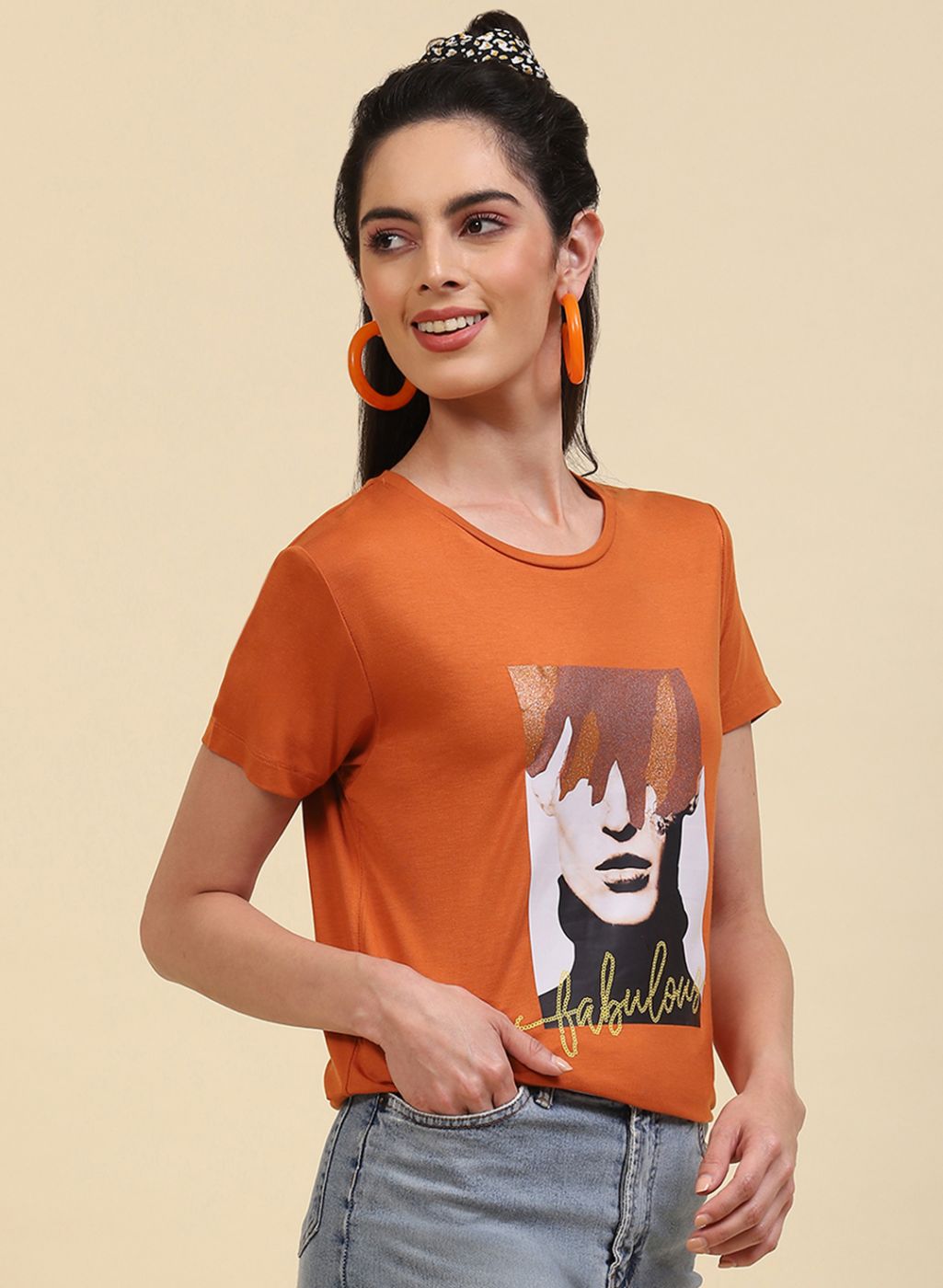 Women Orange Printed Top