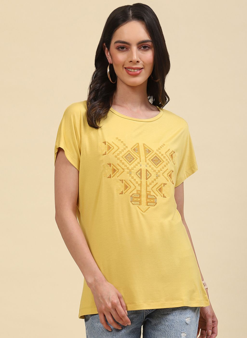 Women Yellow Printed Top