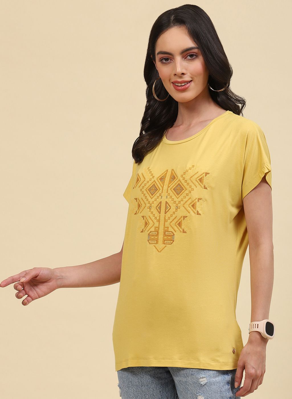 Women Yellow Printed Top