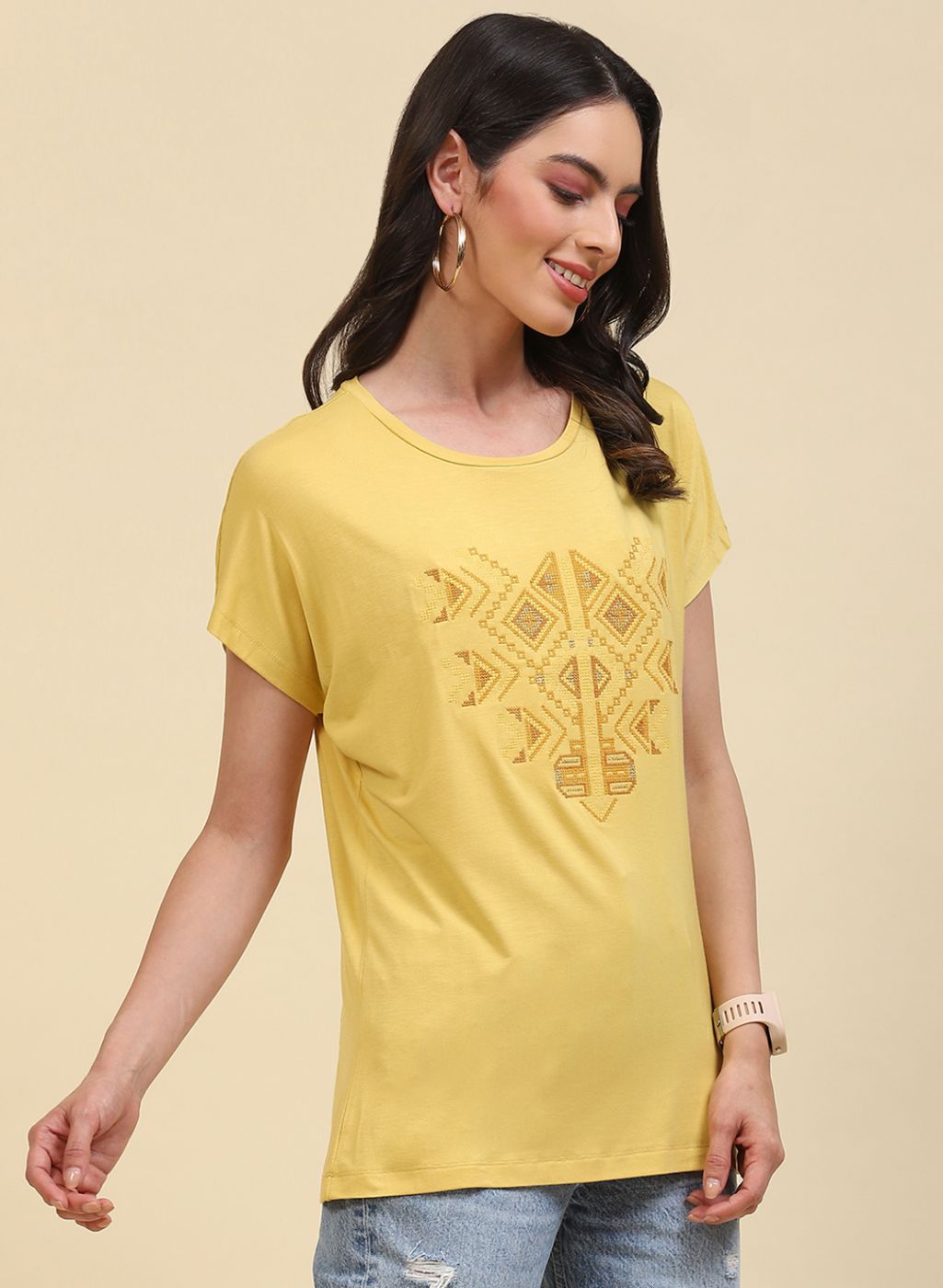 Women Yellow Printed Top