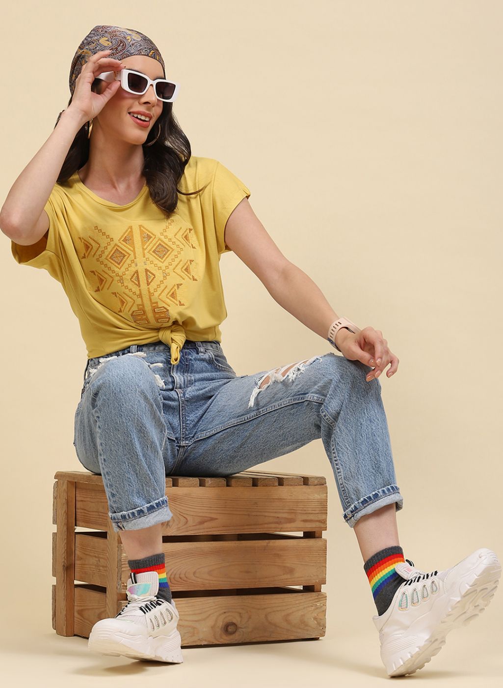 Women Yellow Printed Top