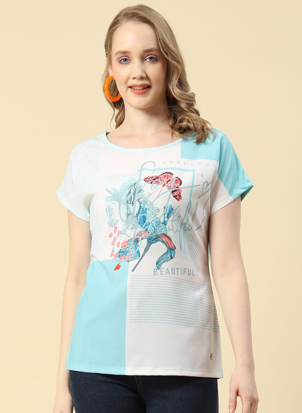 Women Aqua Blue Printed Top