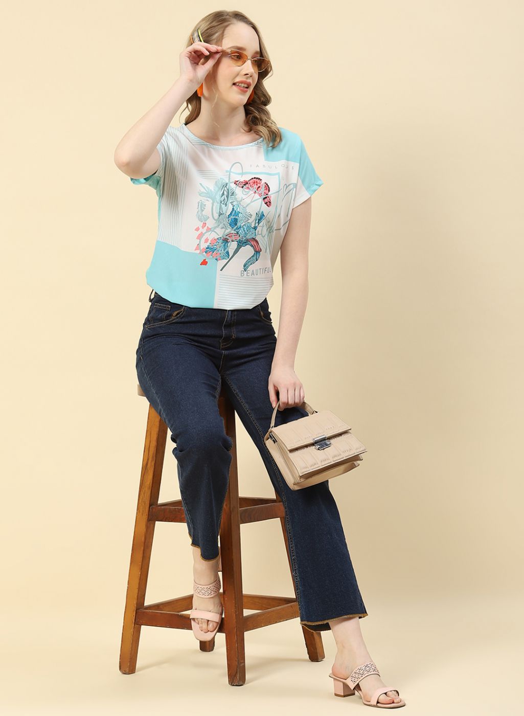 Women Aqua Blue Printed Top