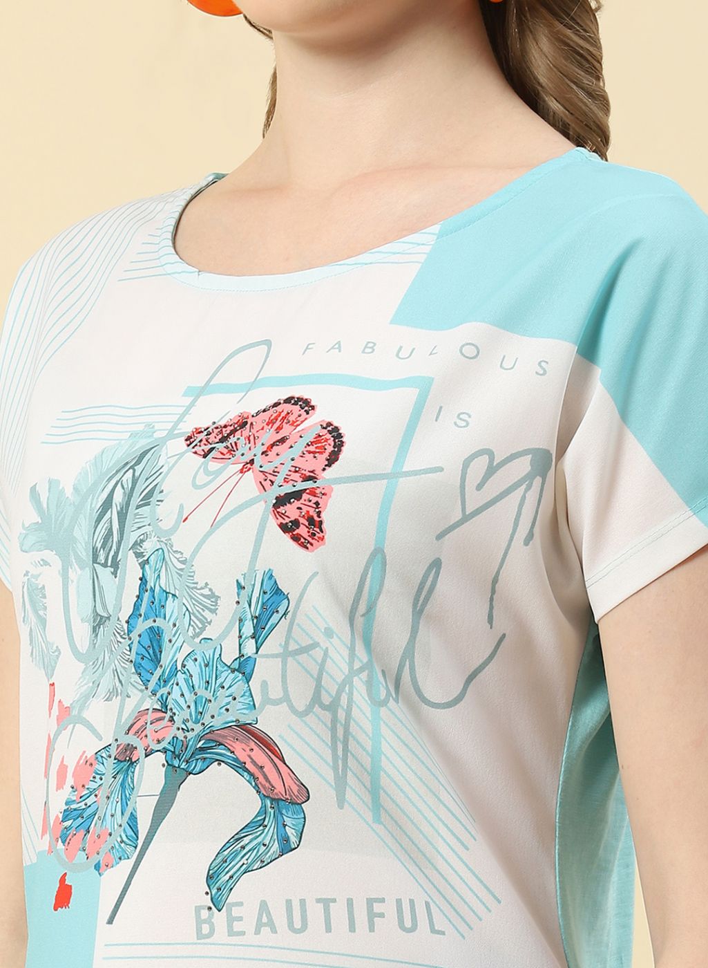 Women Aqua Blue Printed Top