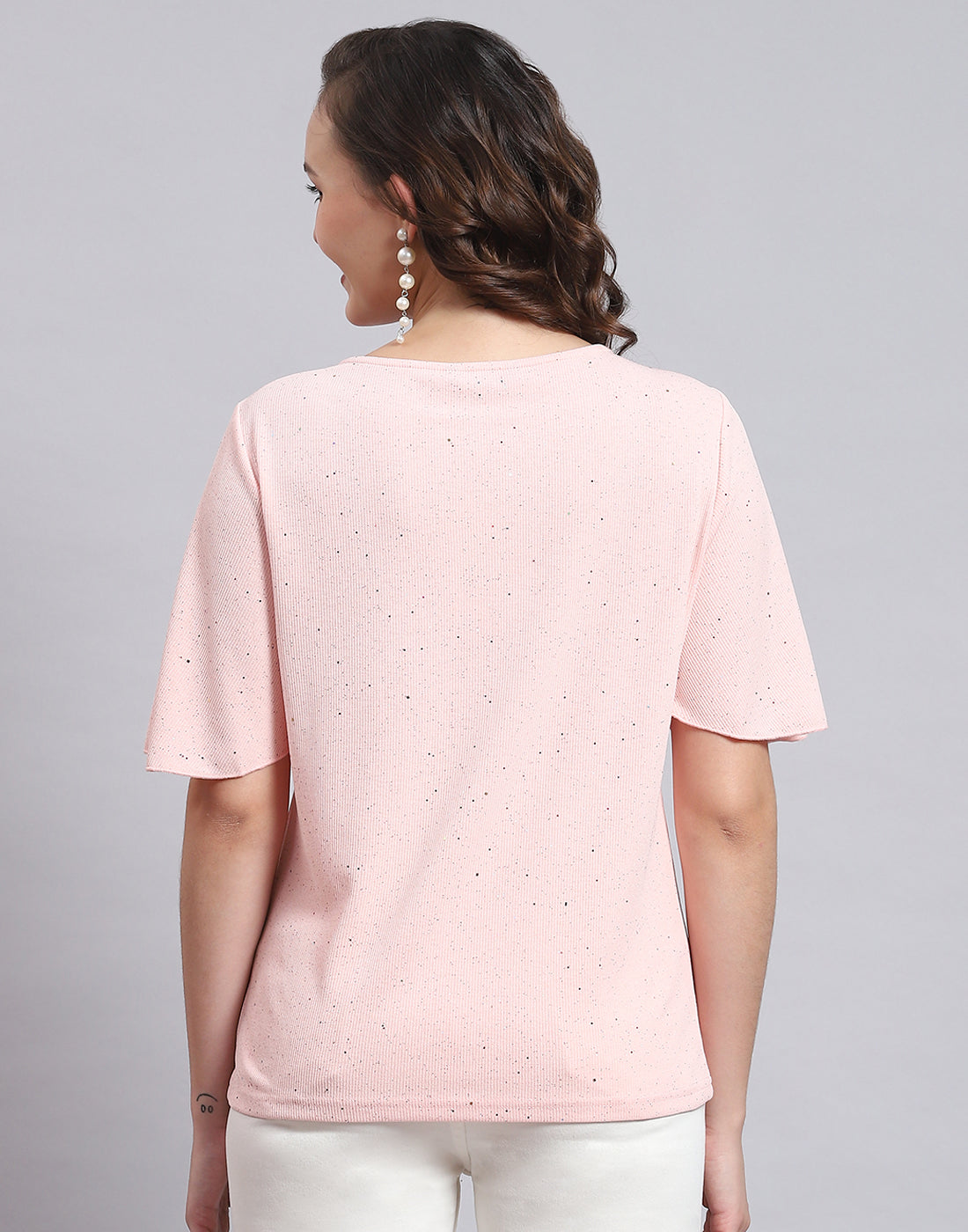 Women Pink Printed Round Neck Half Sleeve Top