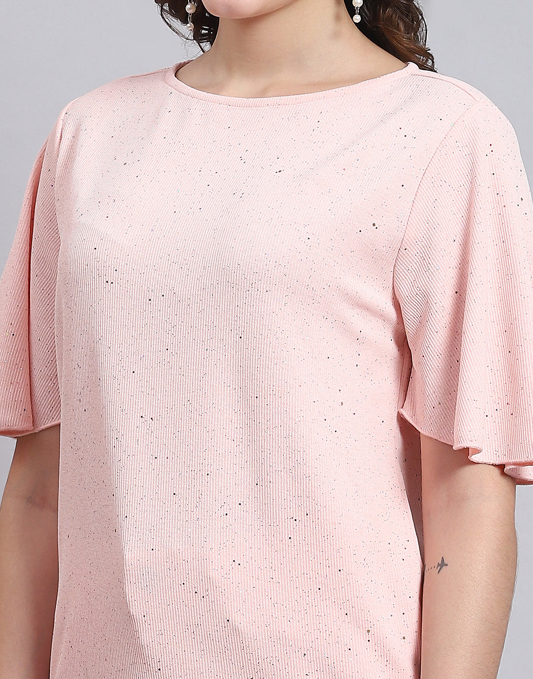 Women Pink Printed Round Neck Half Sleeve Top