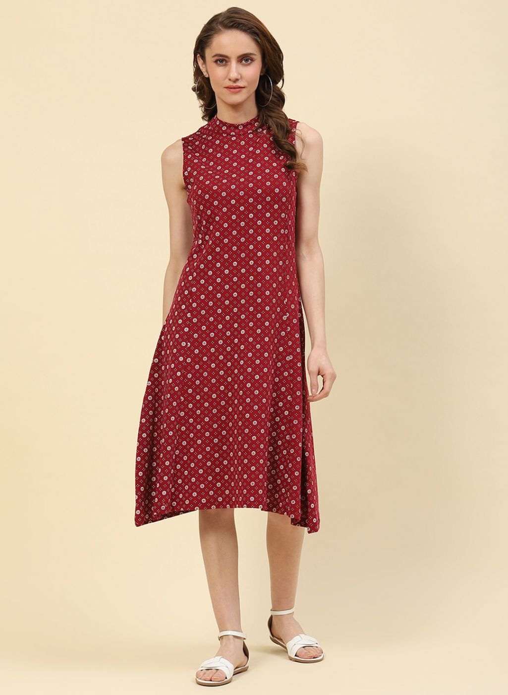 Women Maroon Printed Dress