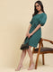 Women Green Self Design Dress