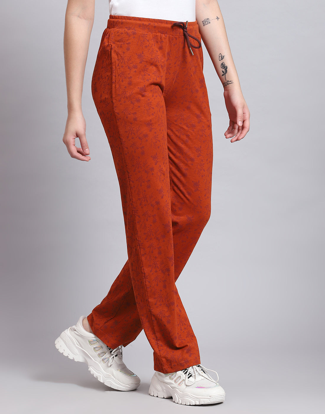 Women Rust Printed Regular Fit Lower