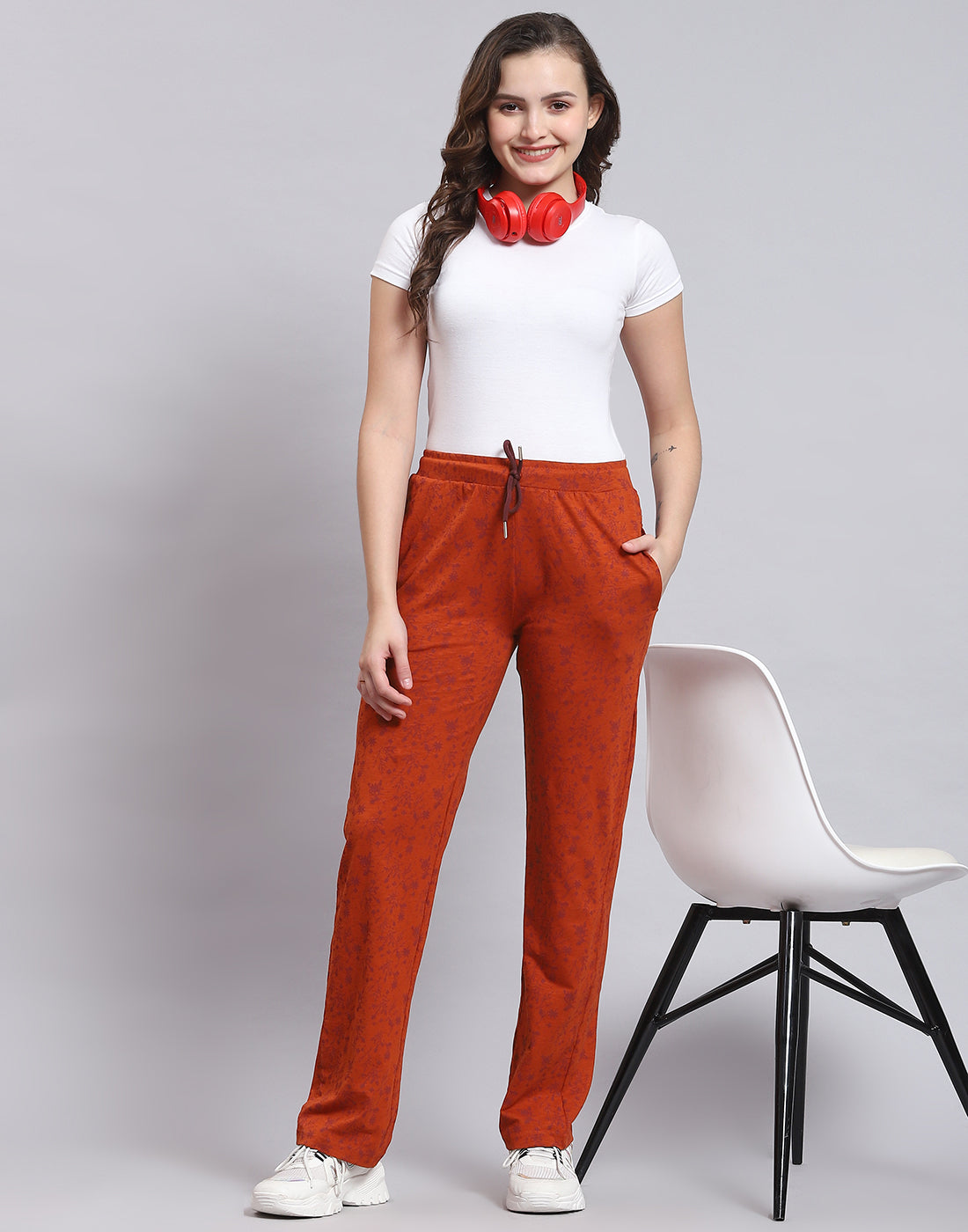 Women Rust Printed Regular Fit Lower