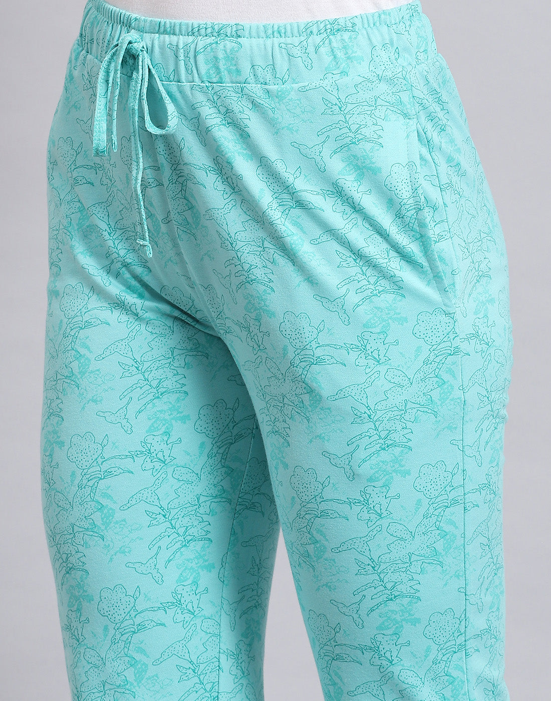 Women Turquoise Blue Printed Regular Fit Lower