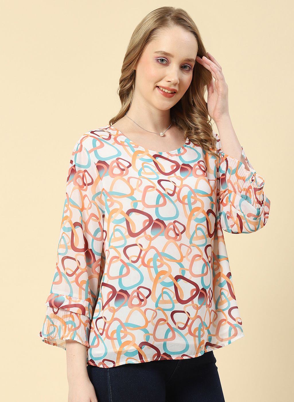 Women Peach Printed Top