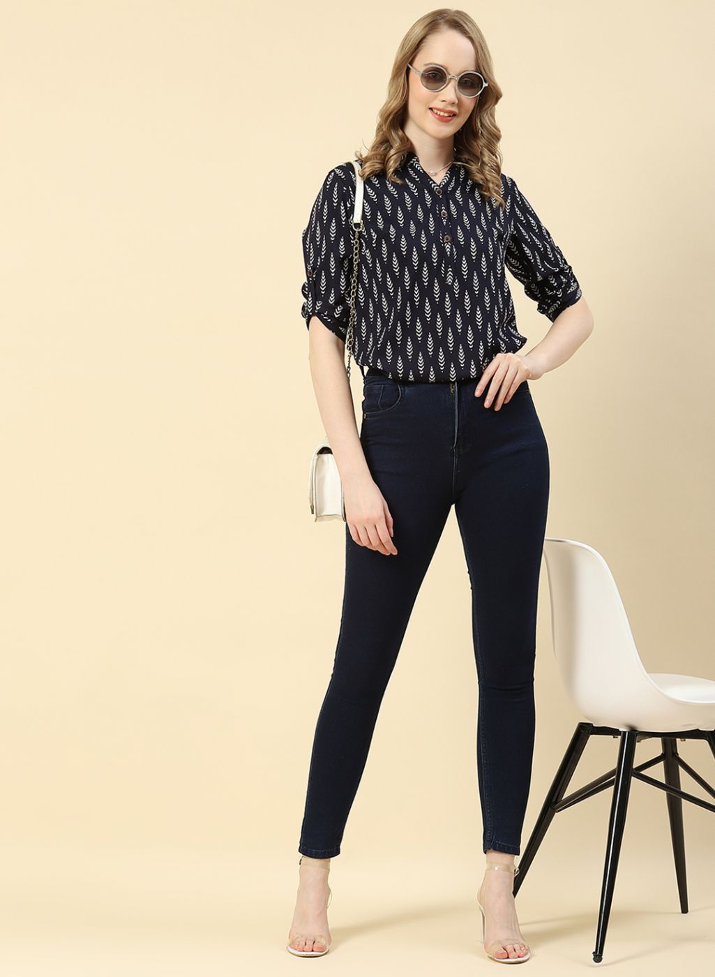 Women NAvy Blue Printed Top