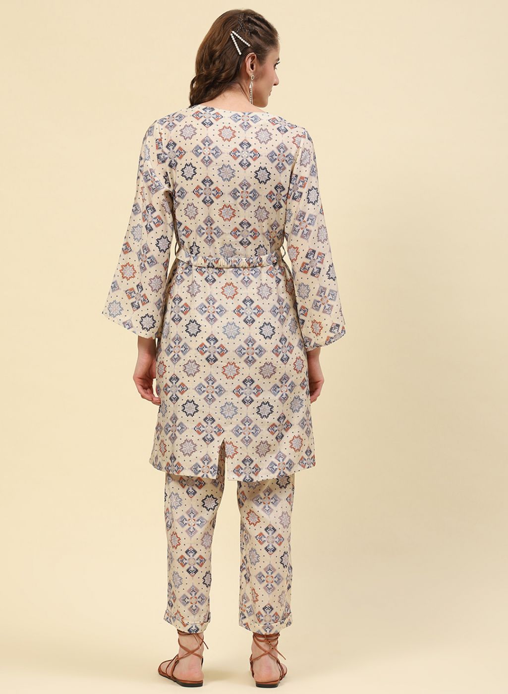 Women Cream Printed CoordiNAte Set