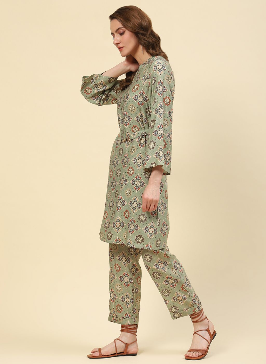 Women Green Printed CoordiNAte Set