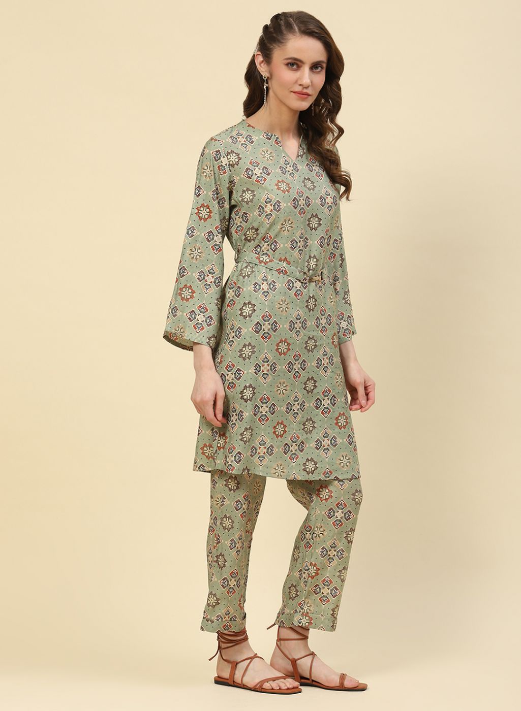 Women Green Printed CoordiNAte Set