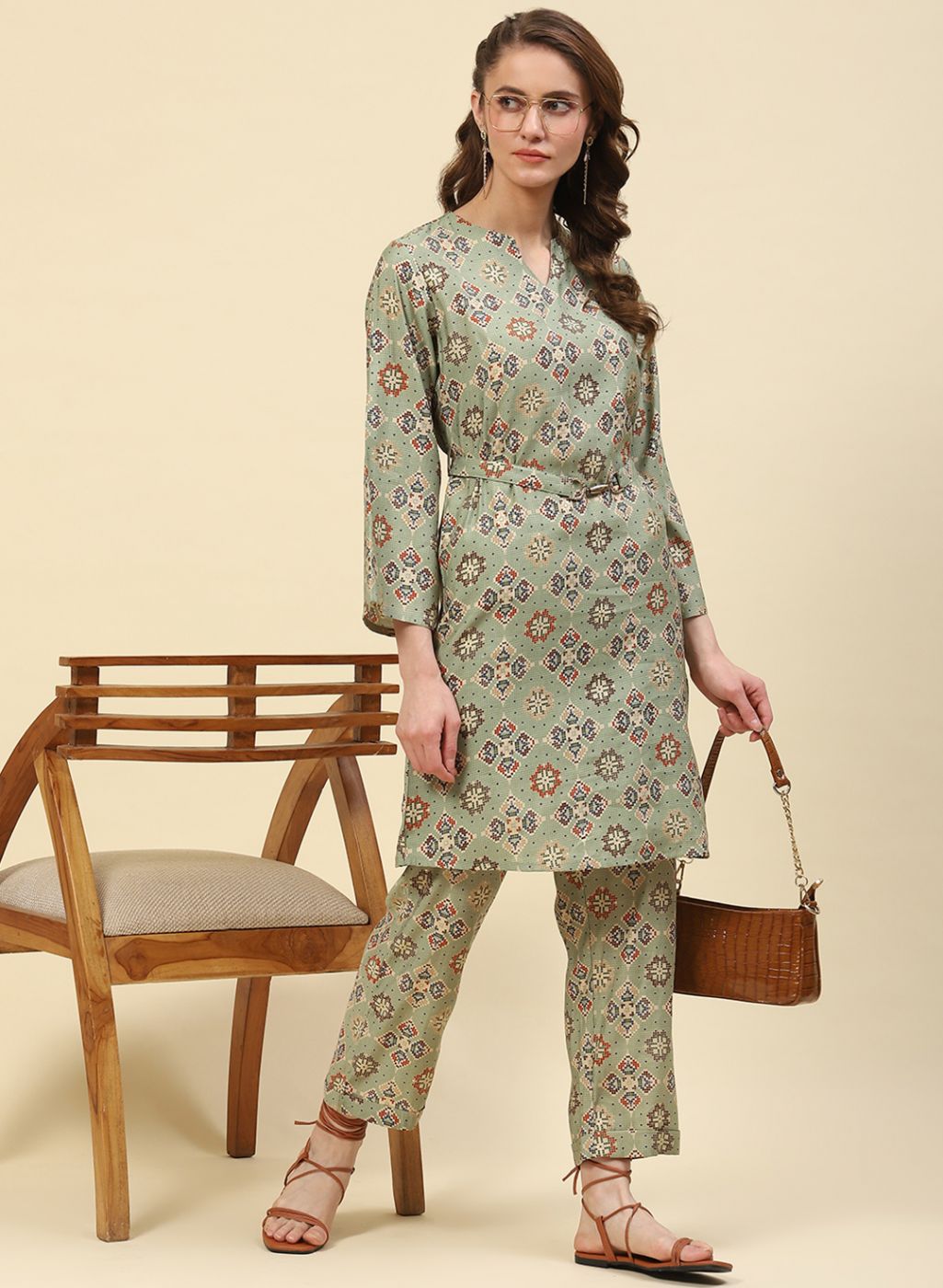 Women Green Printed CoordiNAte Set