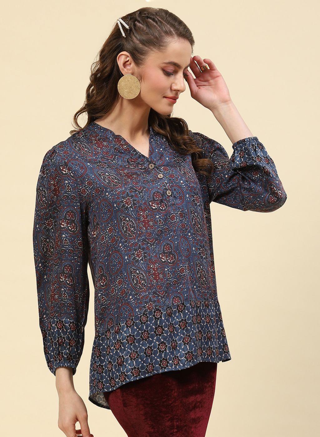 Women Blue Printed Top