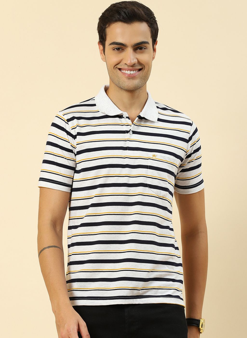 Men Grey Stripe T-Shirt