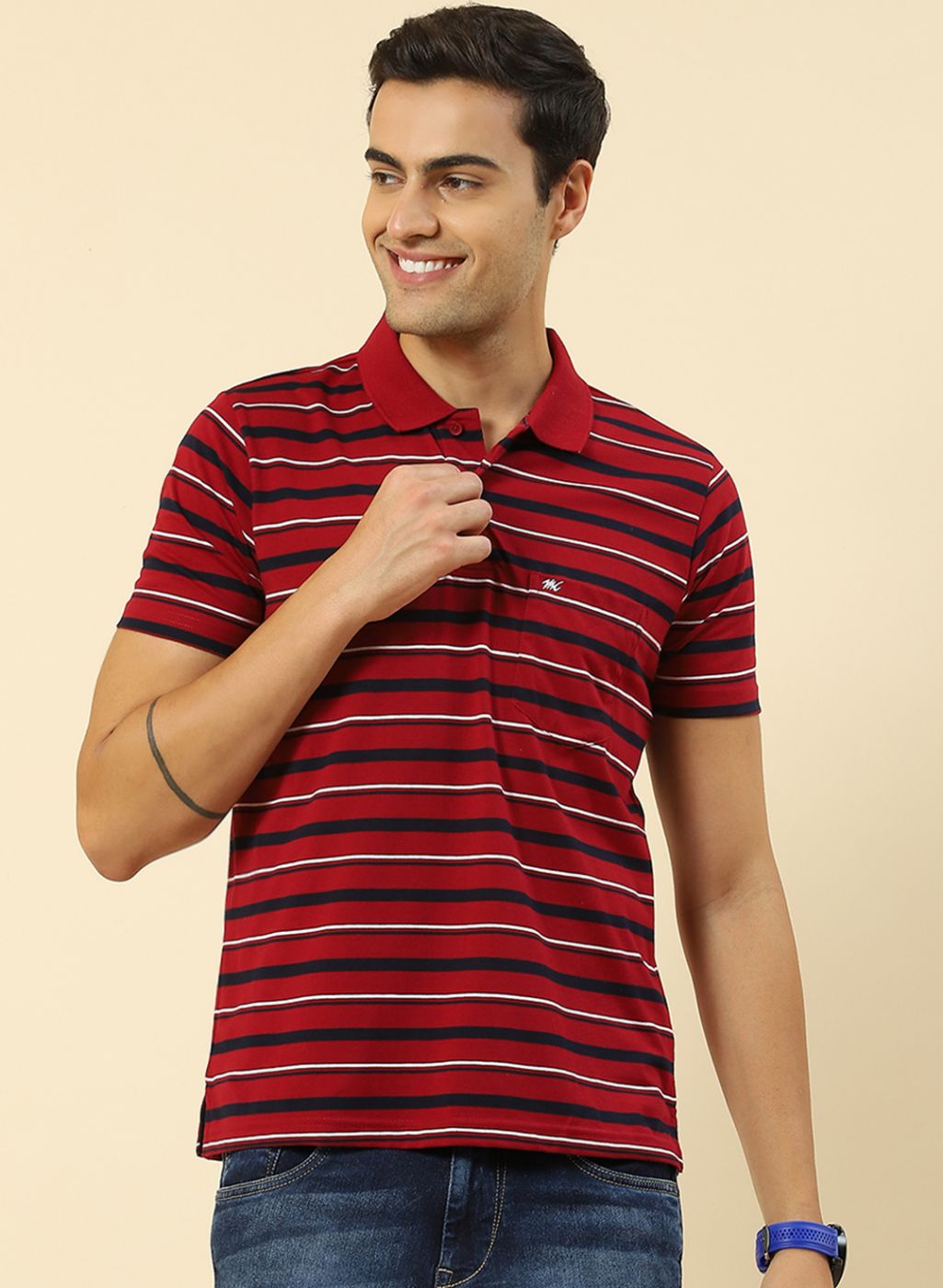 Men Maroon Stripe T-Shirt