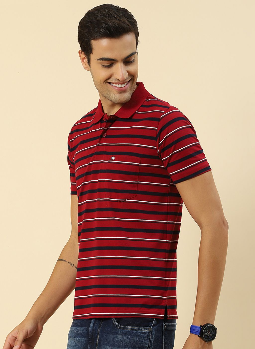 Men Maroon Stripe T-Shirt