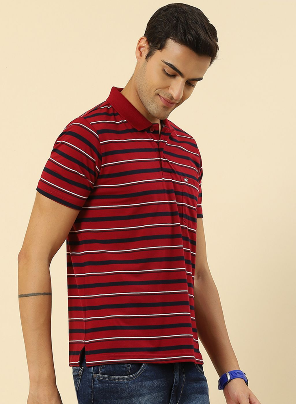 Men Maroon Stripe T-Shirt