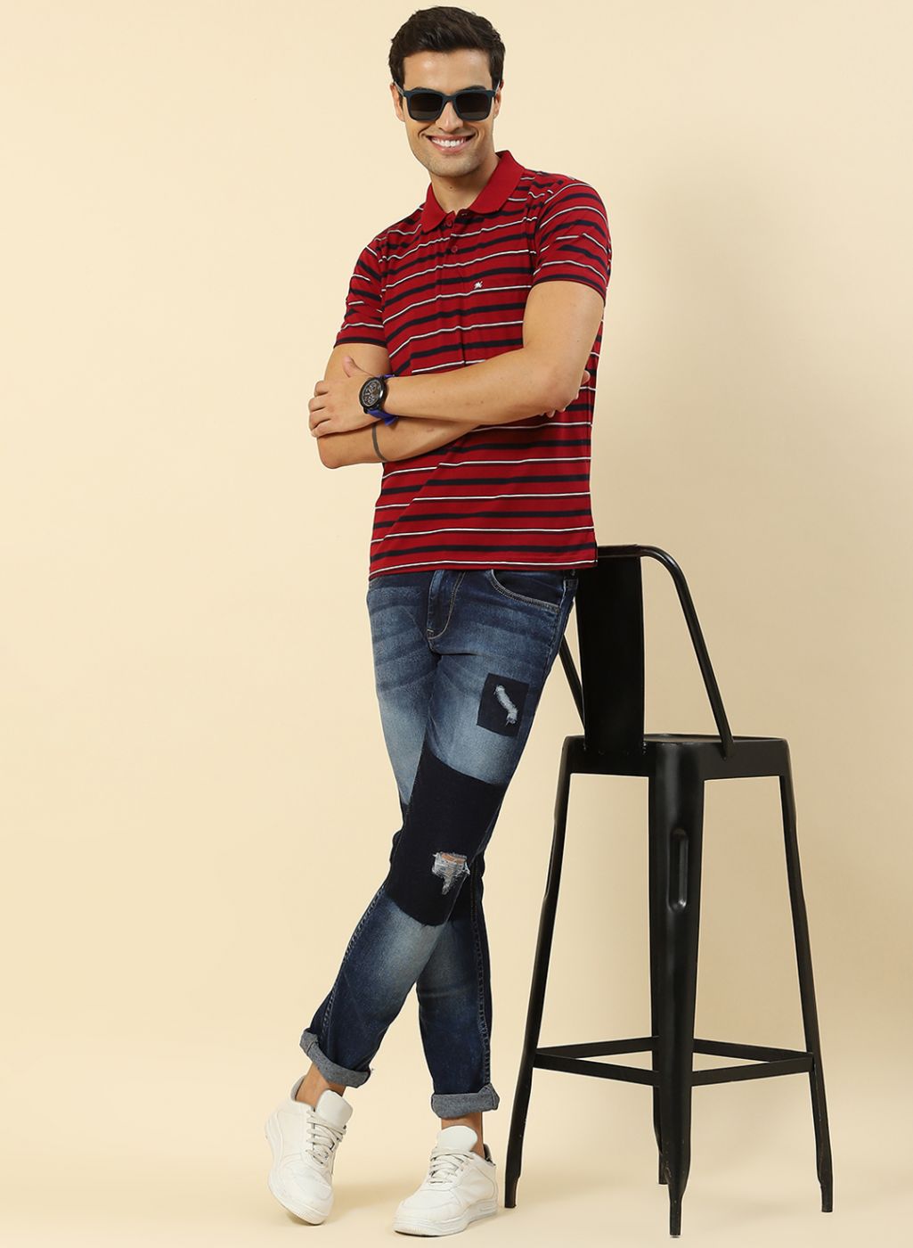 Men Maroon Stripe T-Shirt