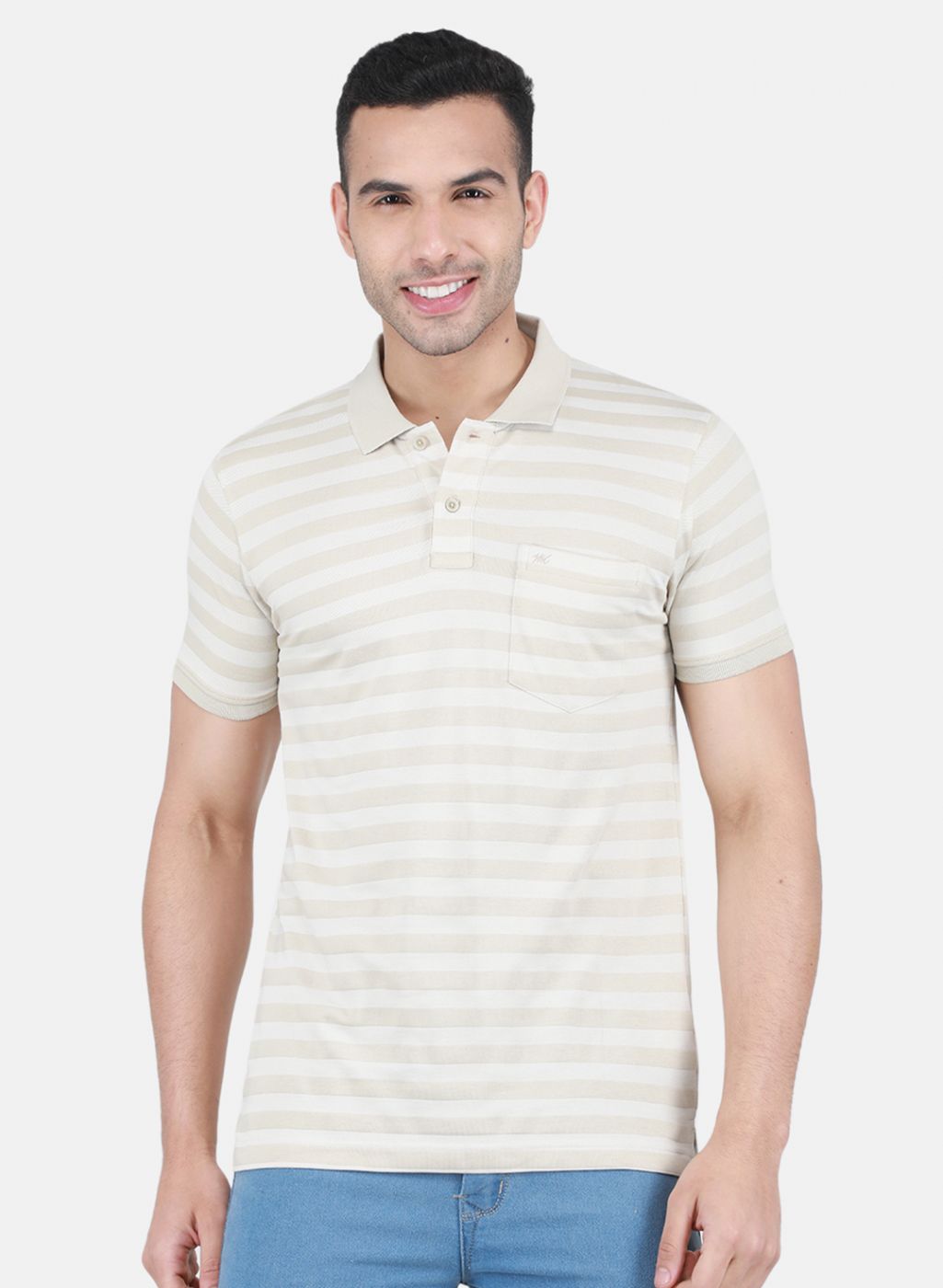 Men Beige Stripe T-Shirt