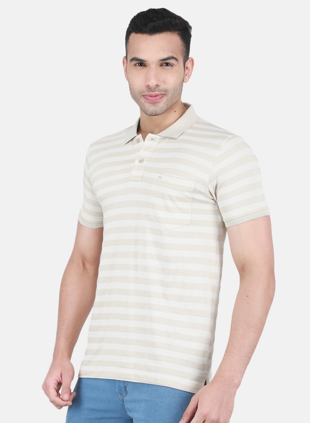 Men Beige Stripe T-Shirt