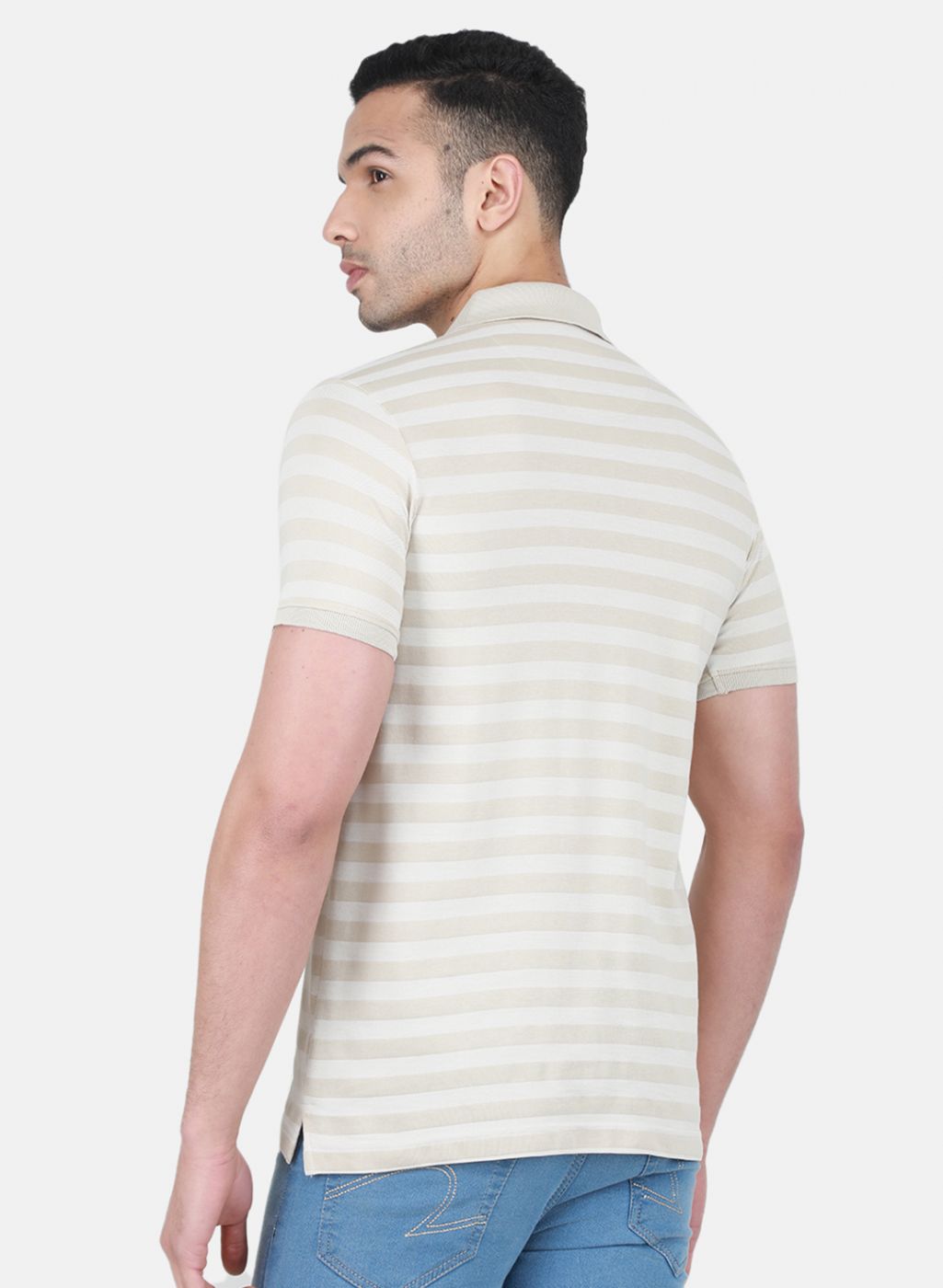 Men Beige Stripe T-Shirt