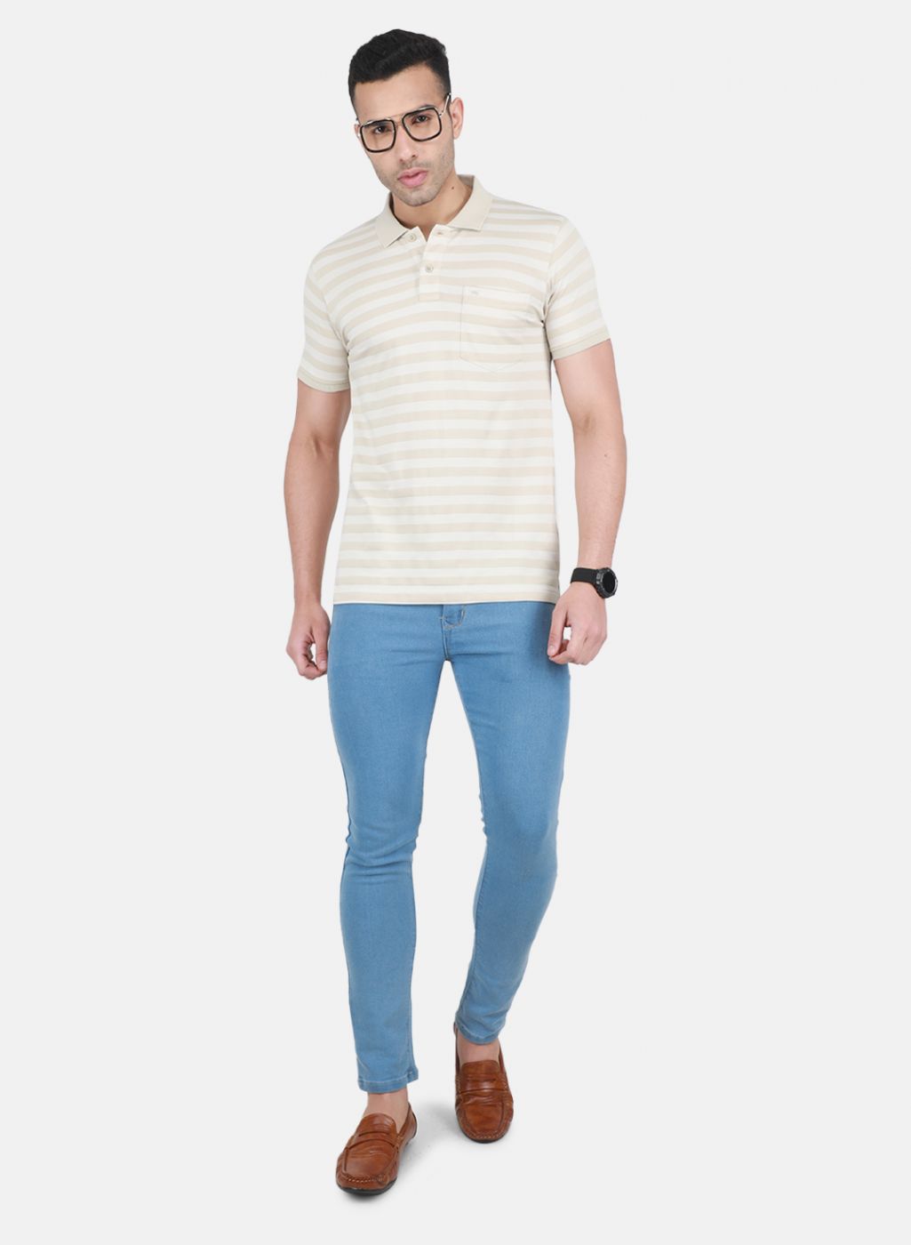 Men Beige Stripe T-Shirt