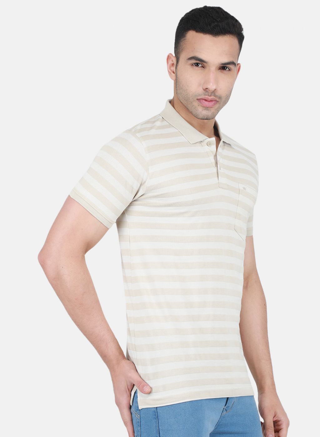 Men Beige Stripe T-Shirt