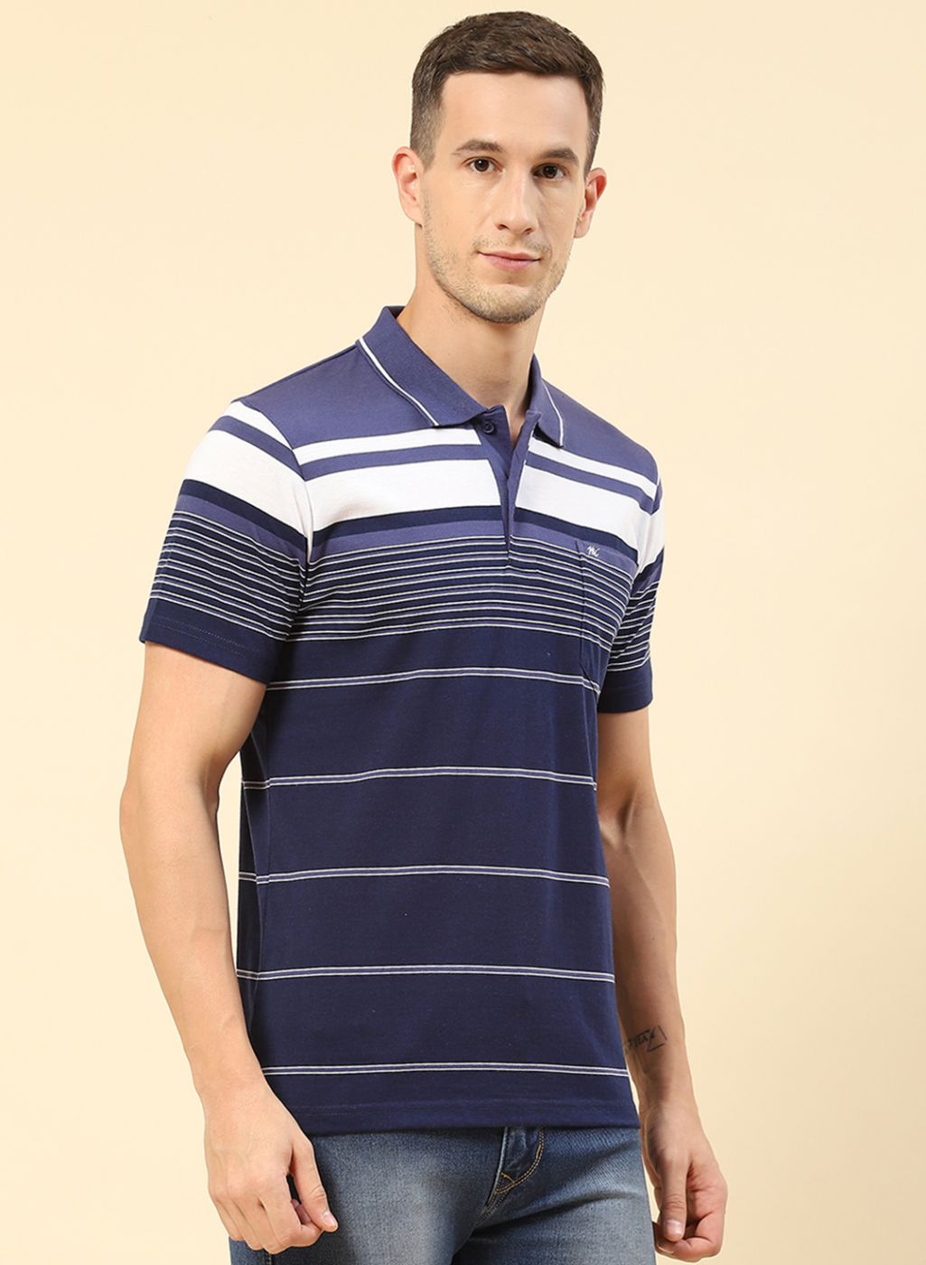 Men Navy Blue Stripe T-Shirt