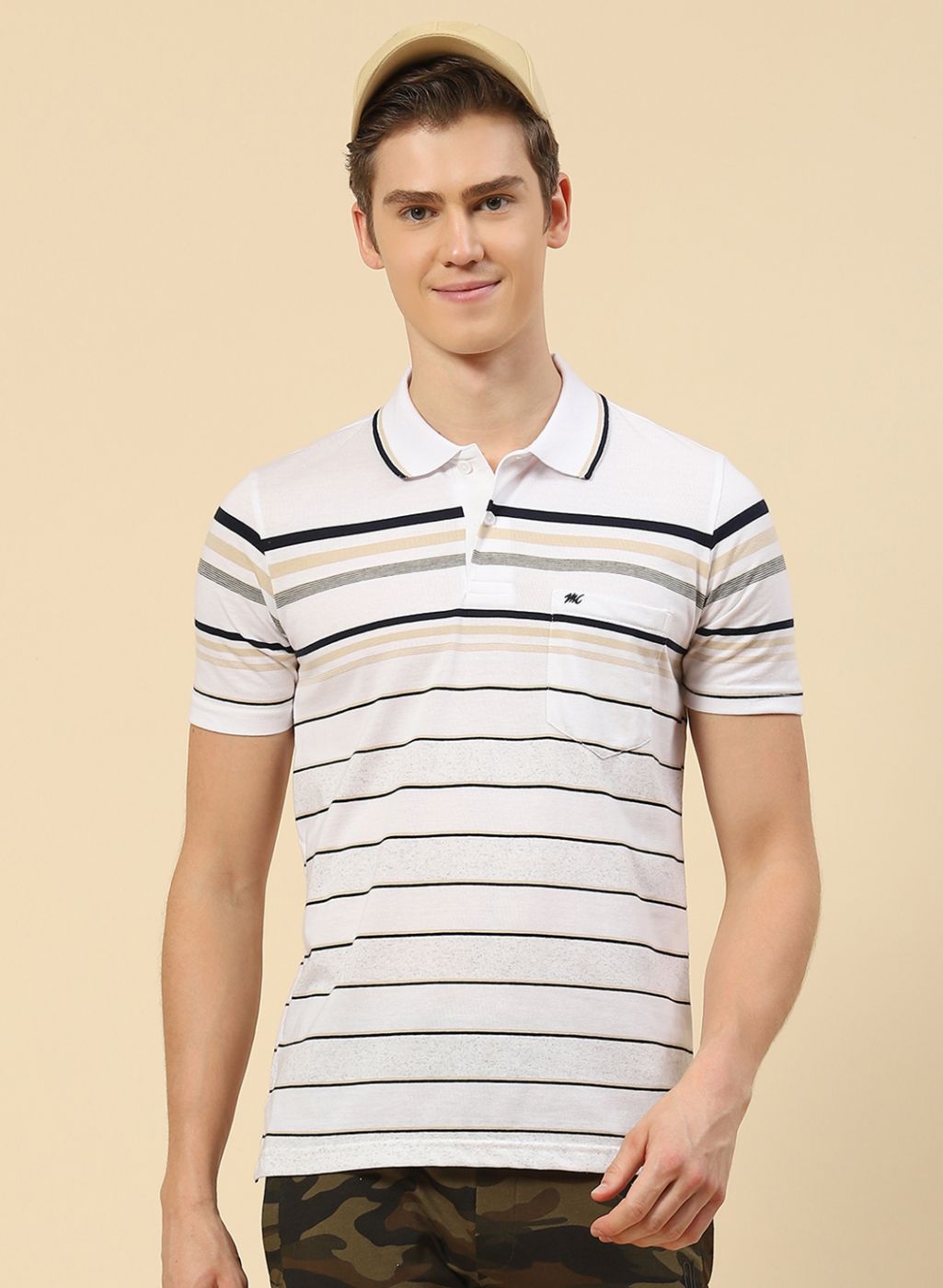 Men White Stripe T-Shirt