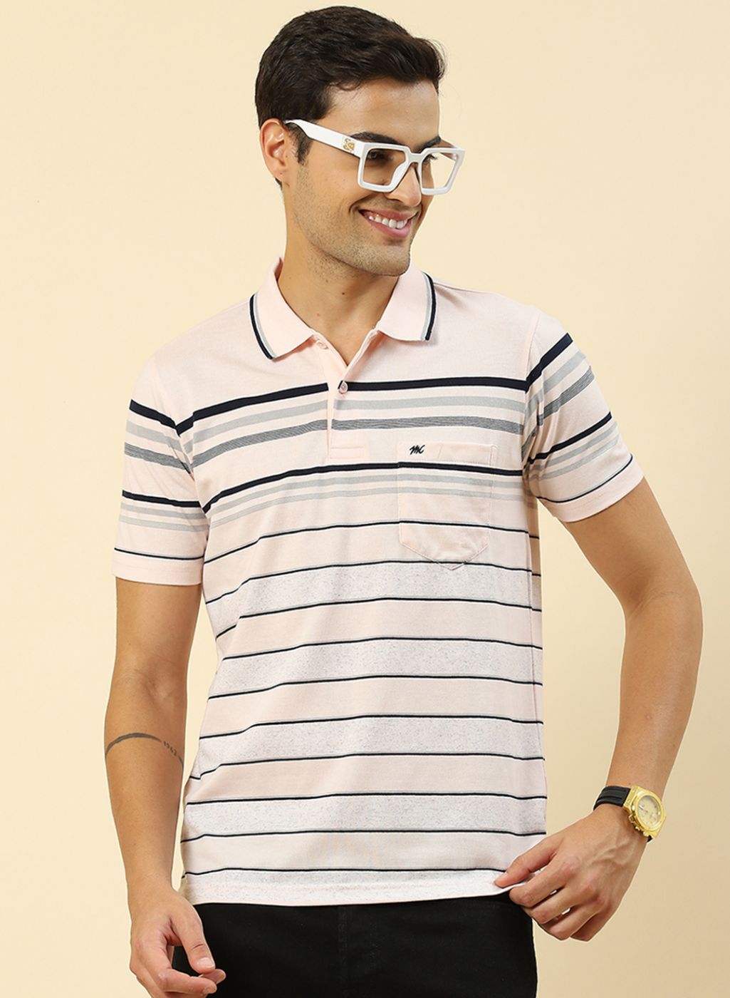 Men Pink Stripe T-Shirt