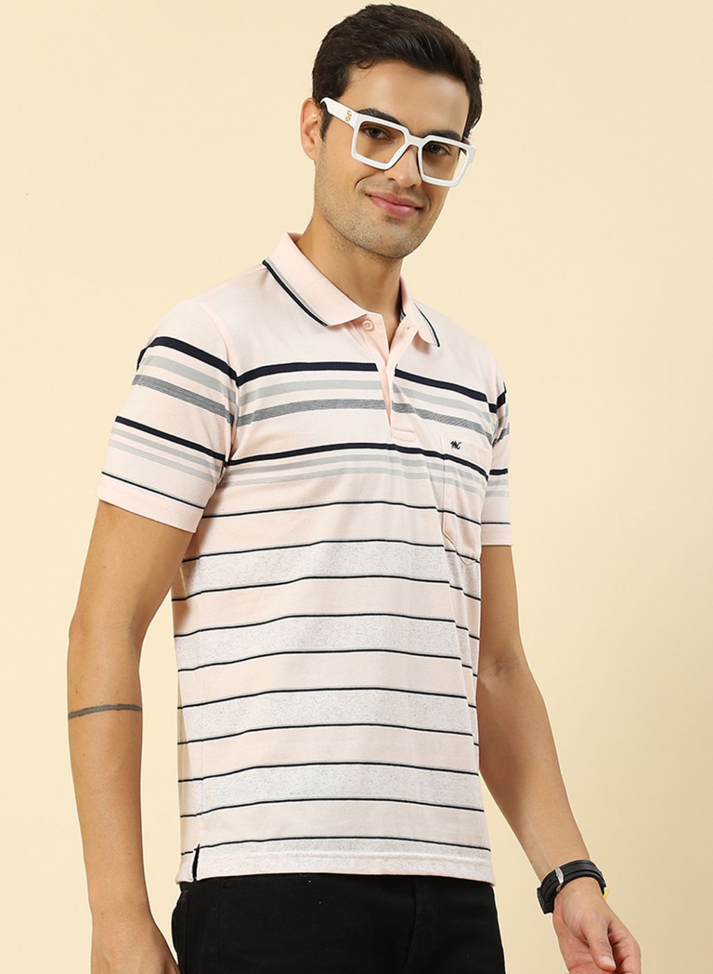 Men Pink Stripe T-Shirt