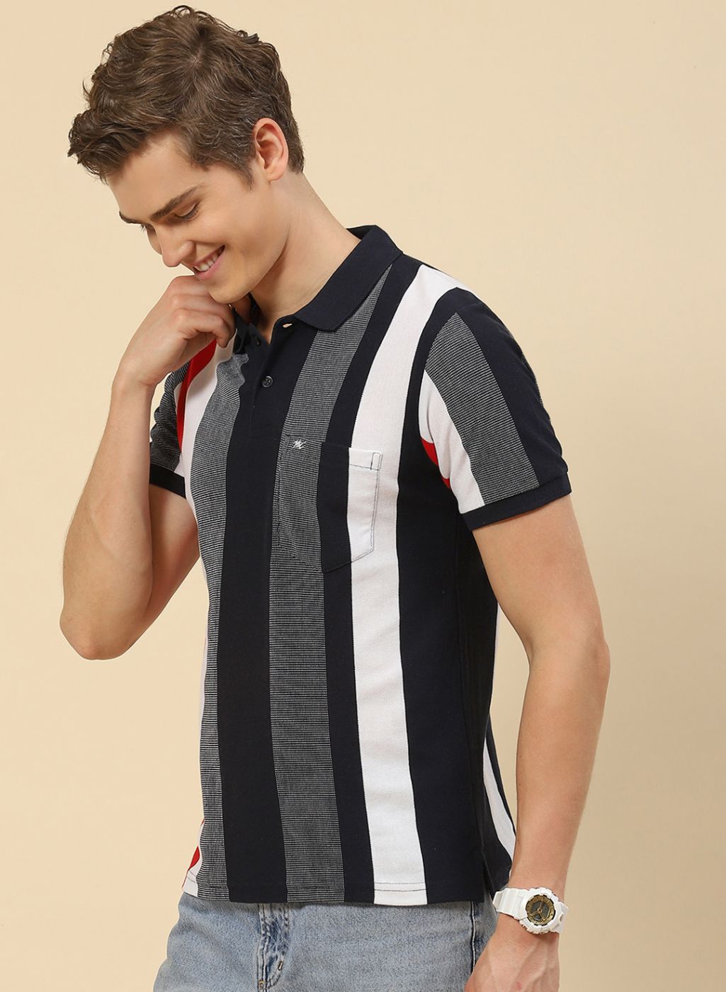 Men NAvy Blue Stripe T-Shirt