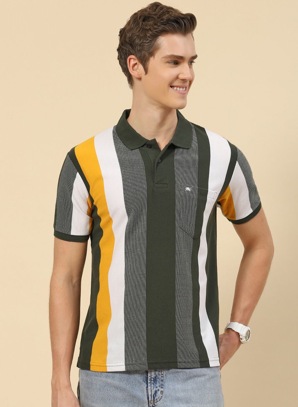 Men Olive Stripe T-Shirt