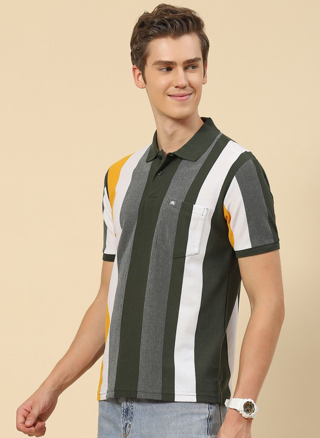 Men Olive Stripe T-Shirt