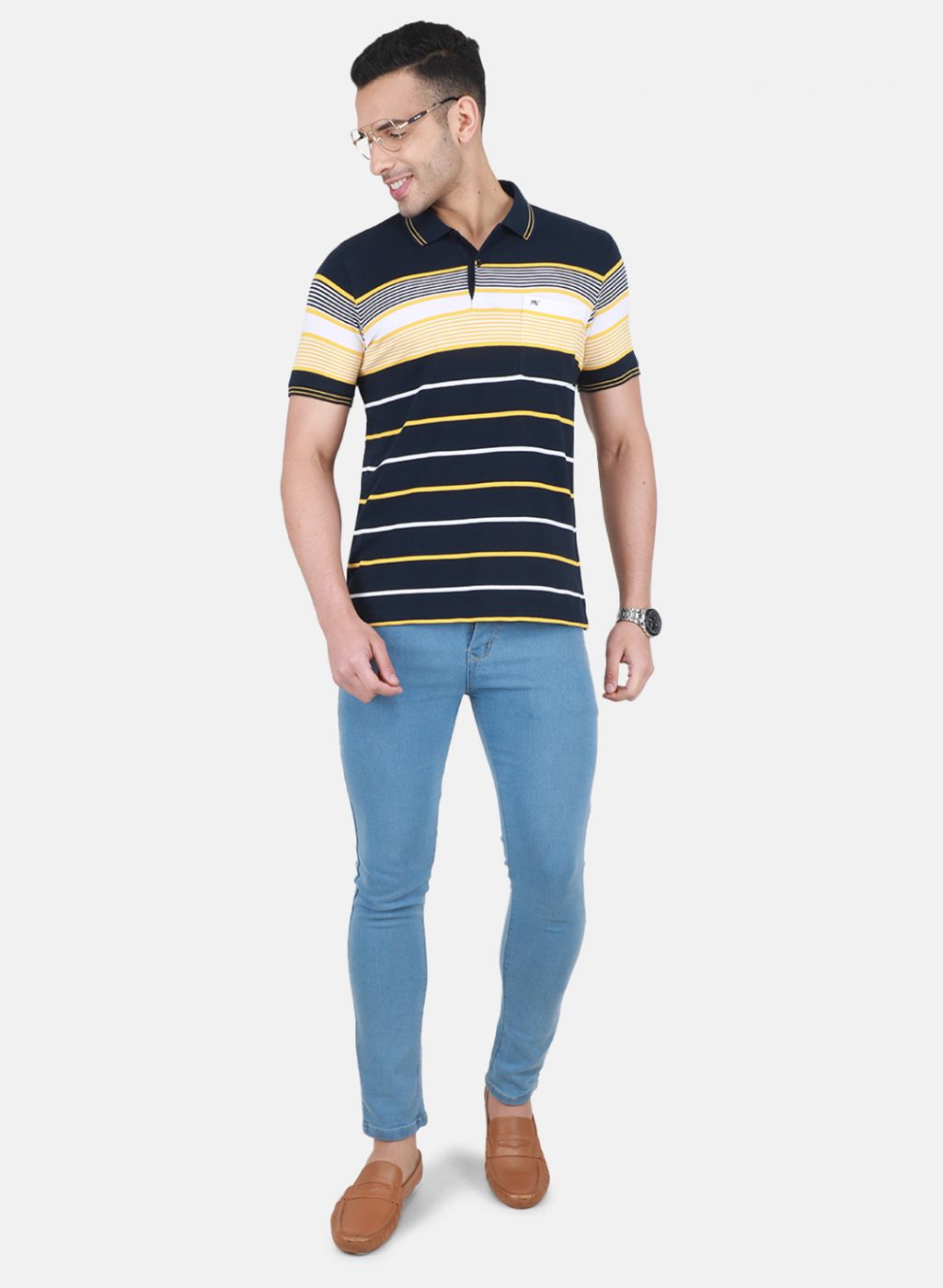 Men NAvy Blue Stripe T-Shirt