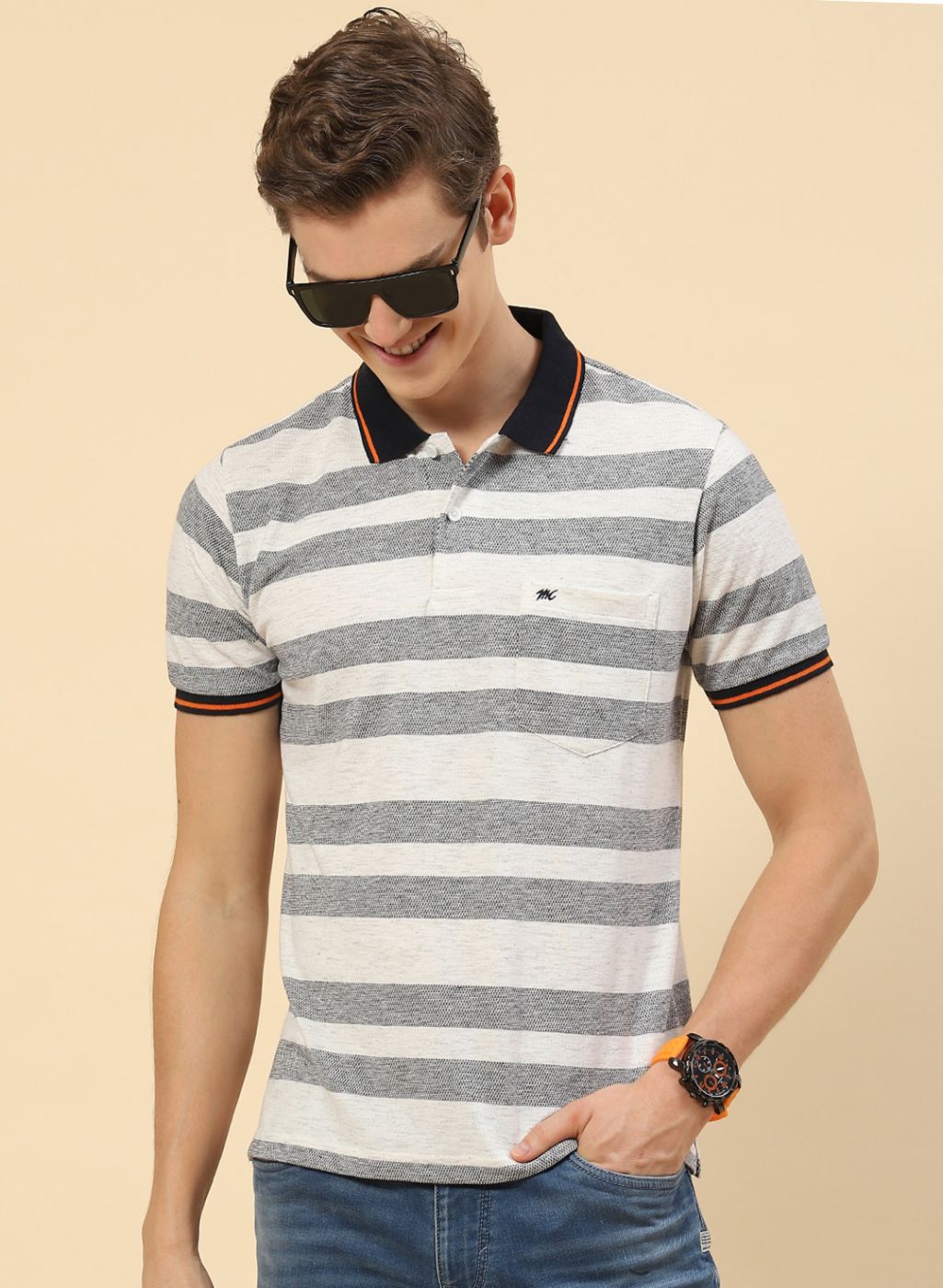 Men Off White Stripe T-Shirt