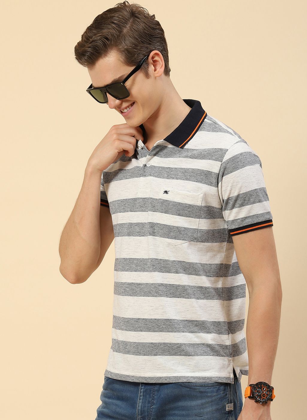 Men Off White Stripe T-Shirt