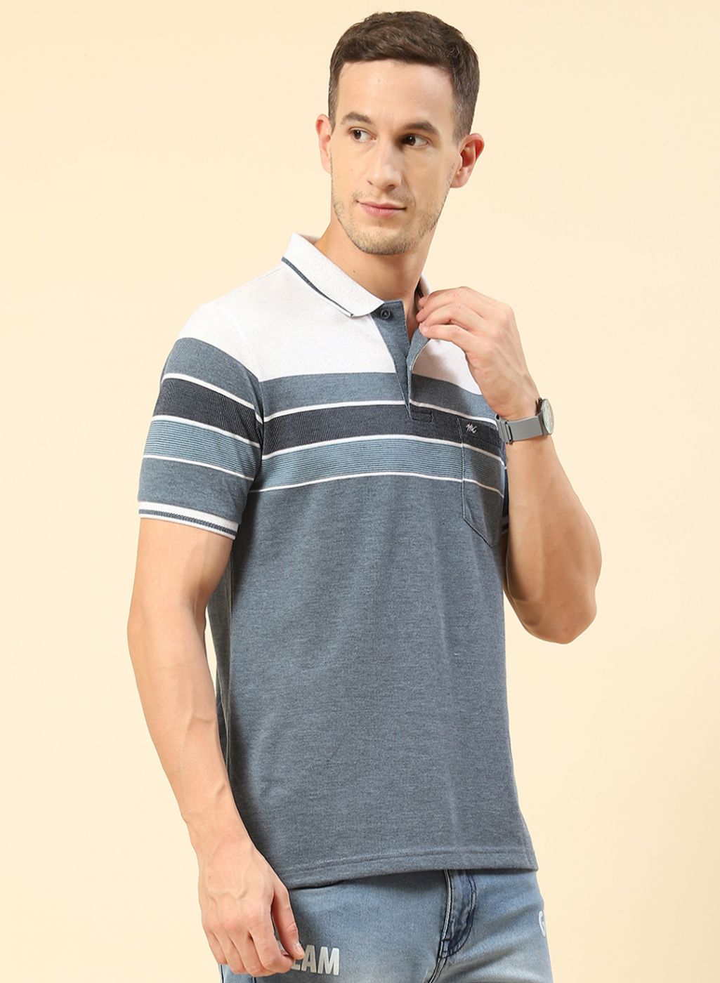 Men Blue Stripe T-Shirt