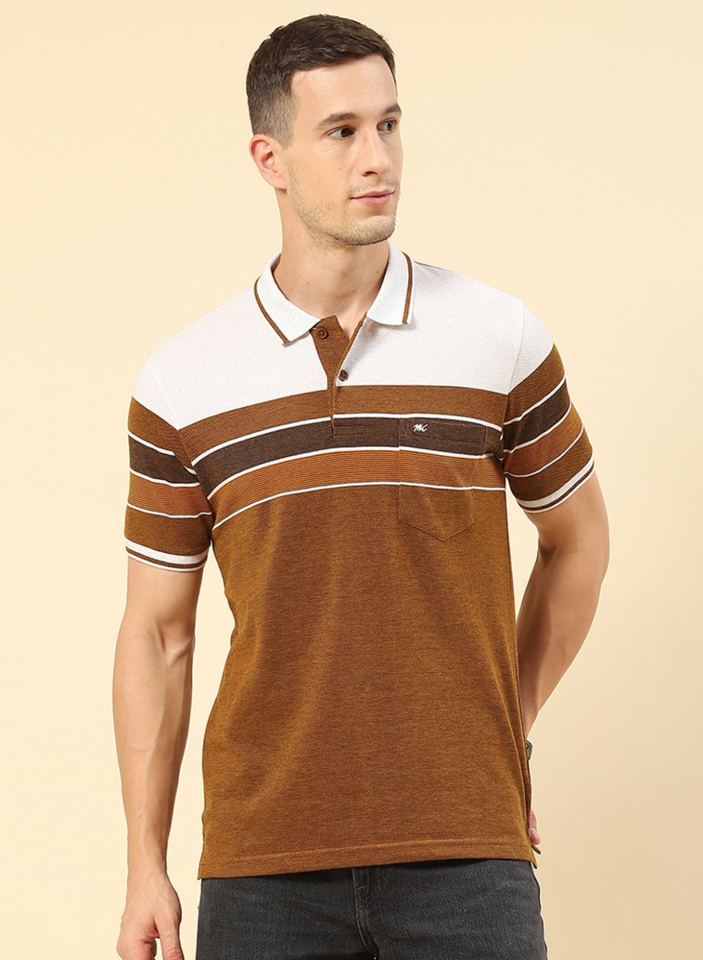 Men Brown Stripe T-Shirt