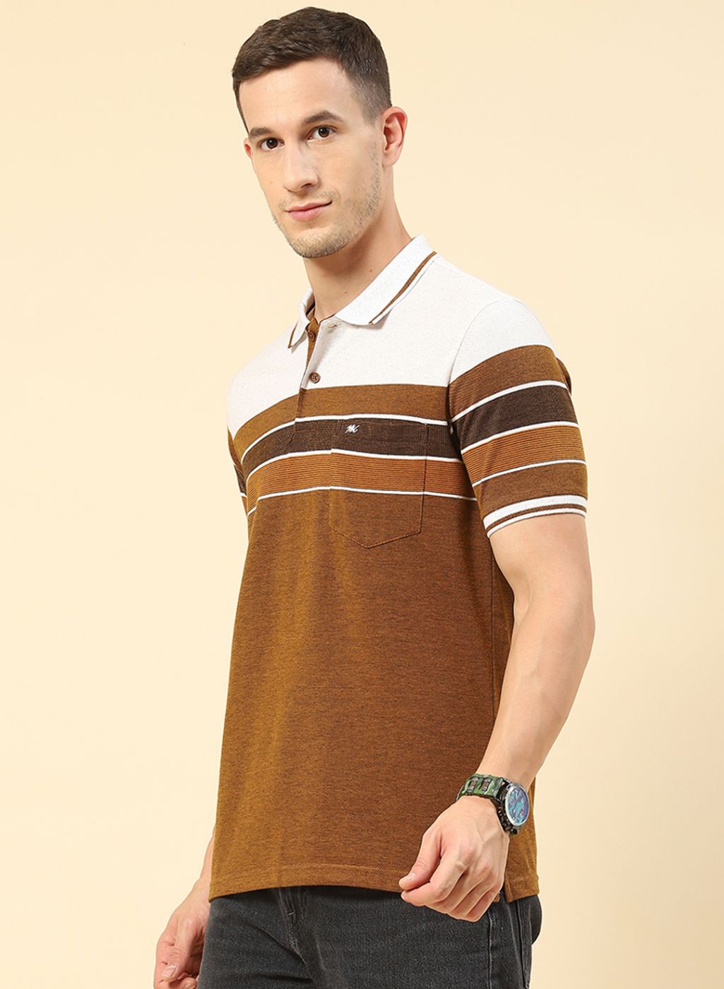 Men Brown Stripe T-Shirt