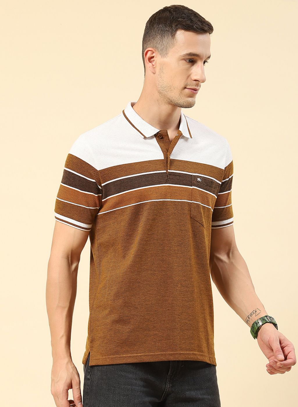 Men Brown Stripe T-Shirt