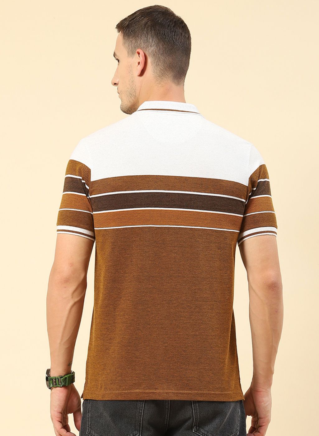 Men Brown Stripe T-Shirt